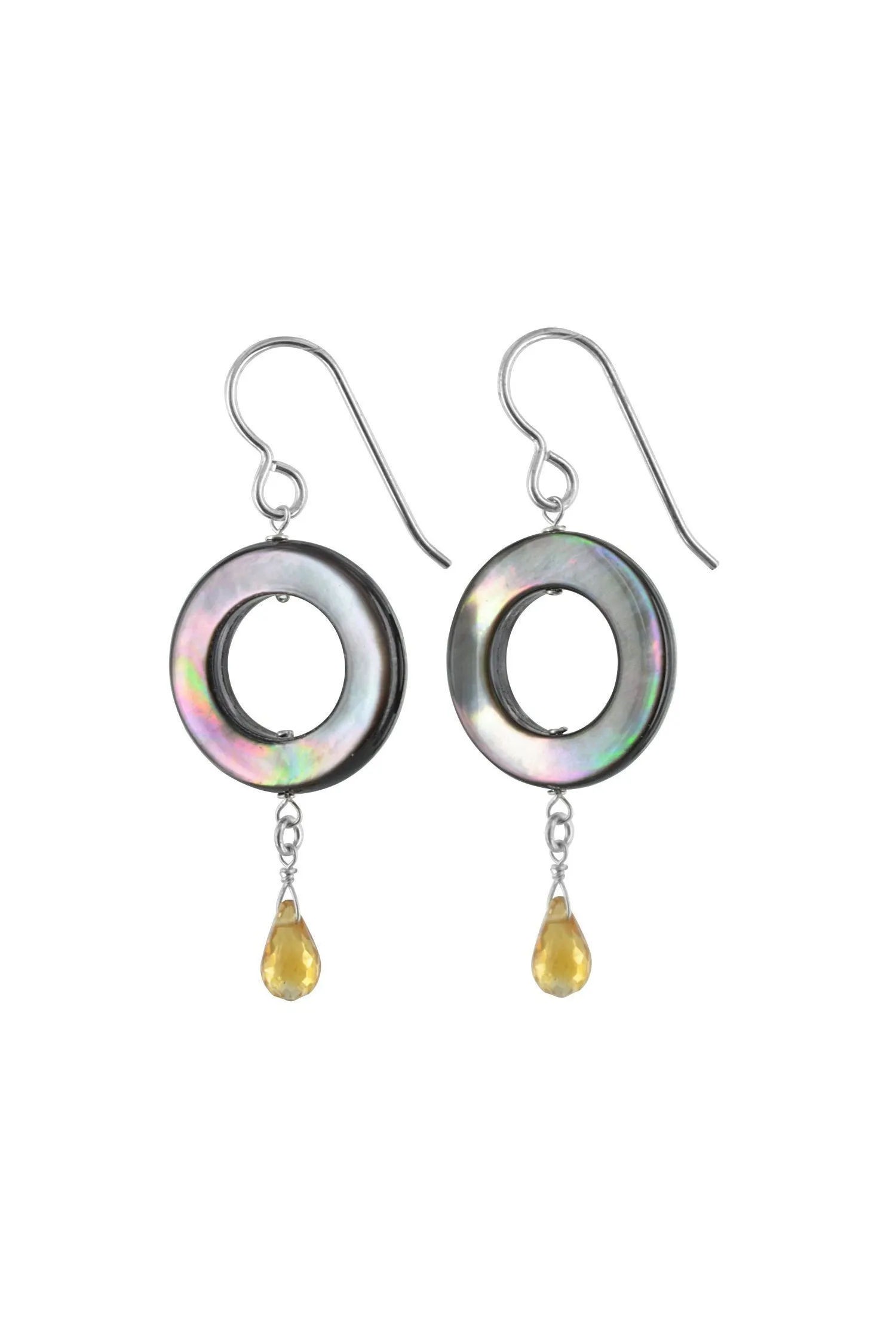 Mother of Pearl, Citrine Gemstone Long Dangle Earrings