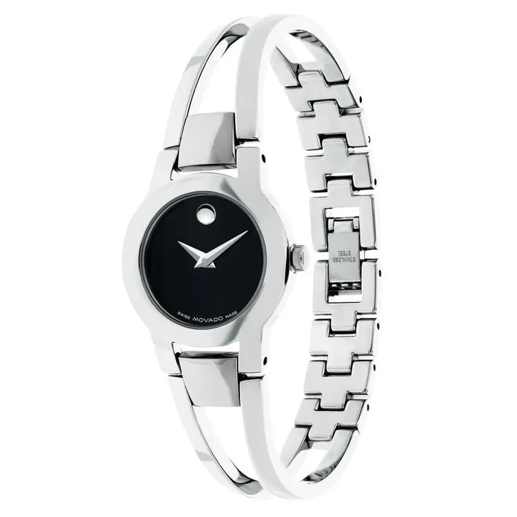 Movado Amorosa Black Museum Dial Steel Bracelet Ladies Watch 0604759