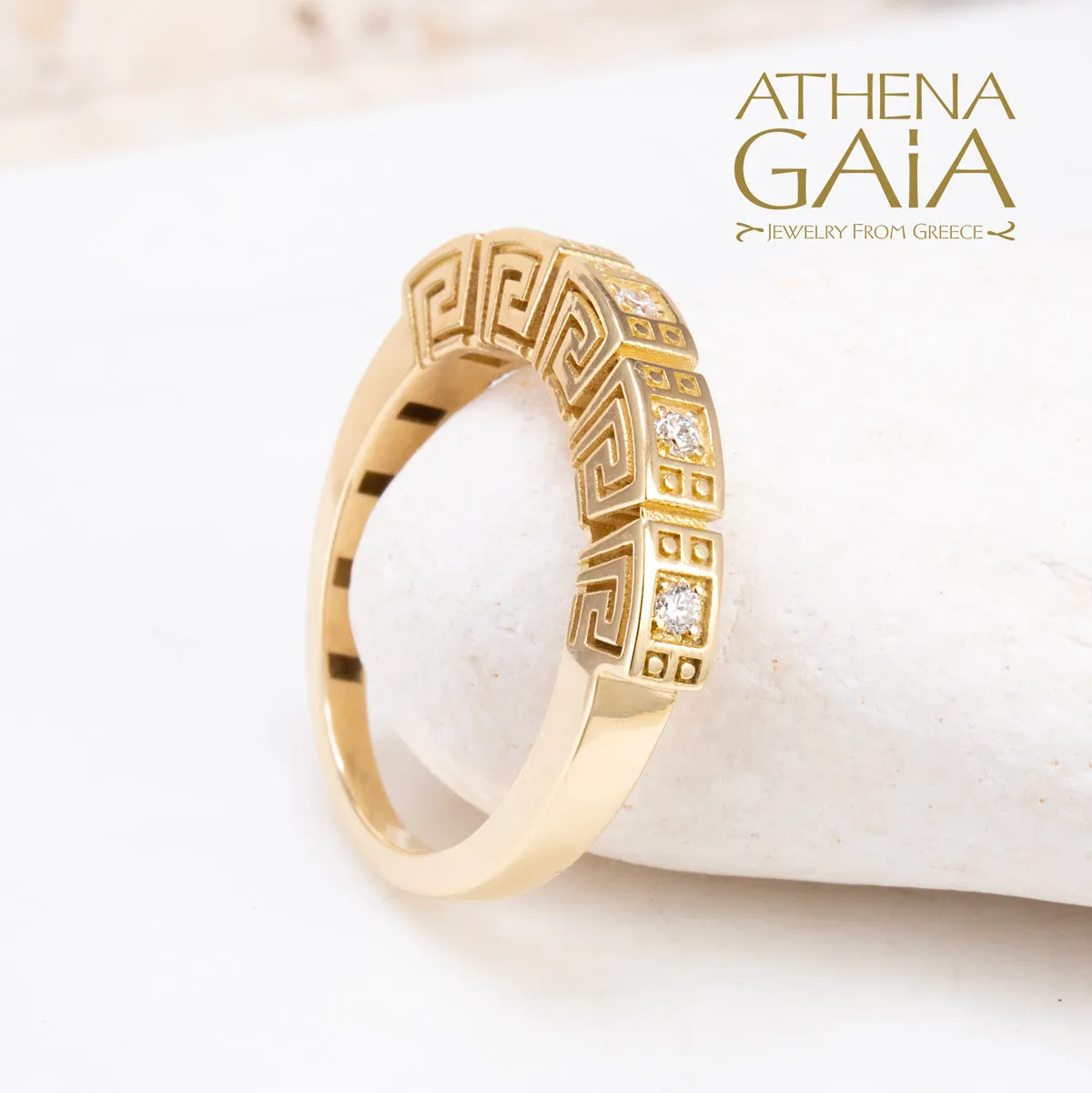 Mythical Greek Key Diamonds 5 Section Band Ring