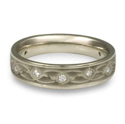 Narrow Water Lilies Wedding Ring With Diamonds in Palladium