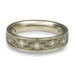 Narrow Water Lilies Wedding Ring With Diamonds in Palladium