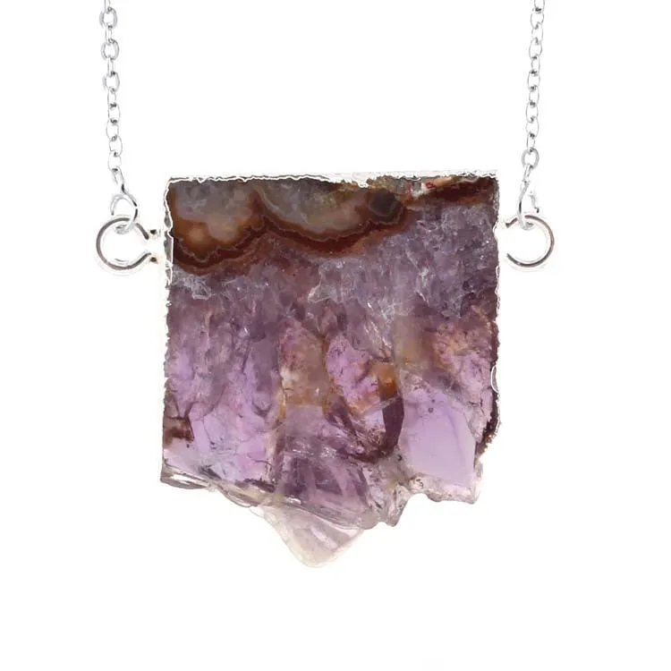 Natural Amethyst Citrine Stalactite Crystal Quartz Healing Pendant Necklace