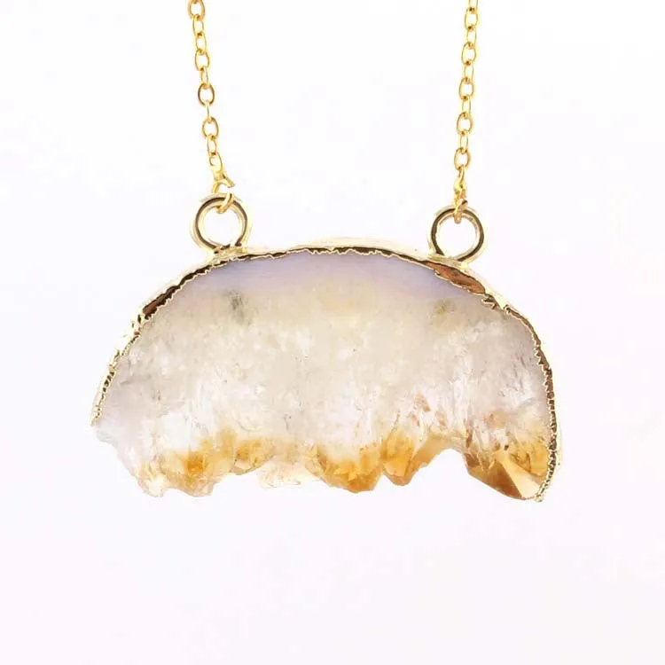 Natural Amethyst Citrine Stalactite Crystal Quartz Healing Pendant Necklace