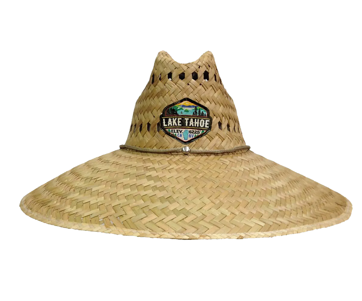 Natural and Neutral Hats Adult Rush Straw Lifeguard Hat, Lake Tahoe Patch