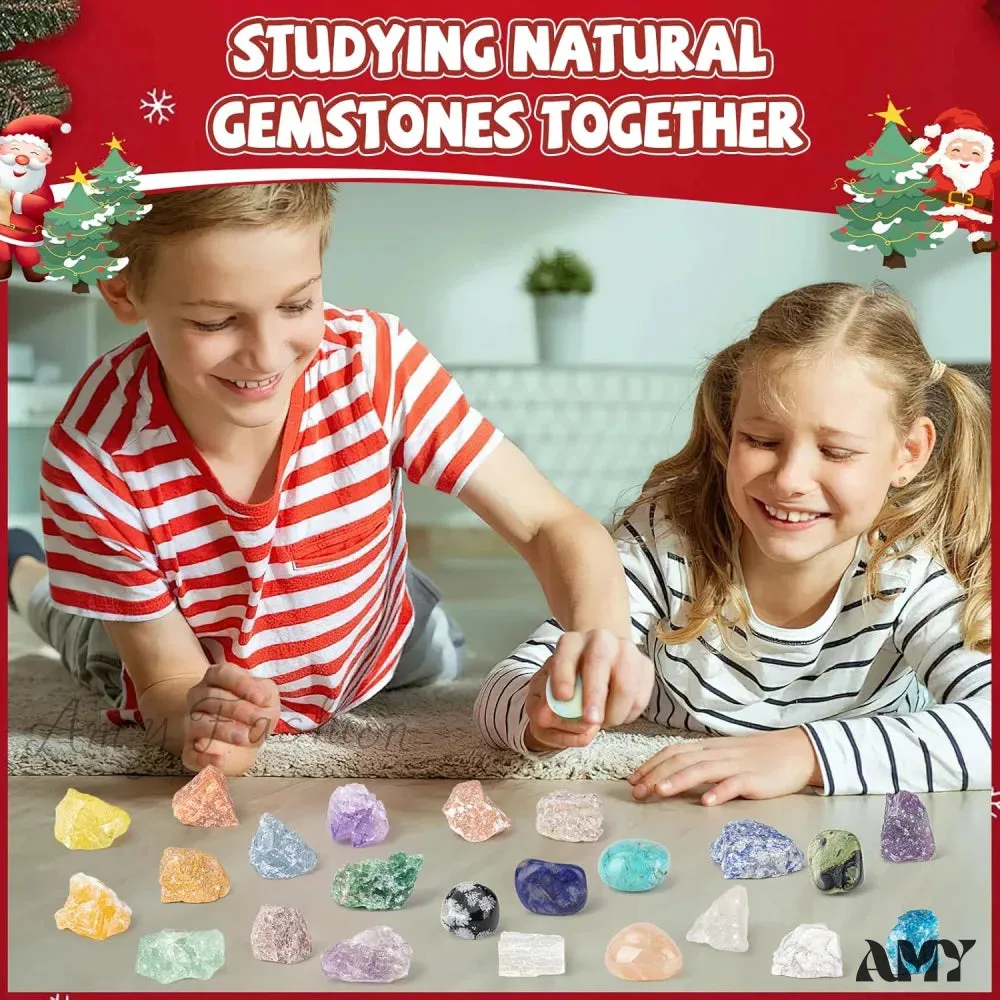 Natural Crystals & Minerals Advent Calendar with Necklace and Storage Bag