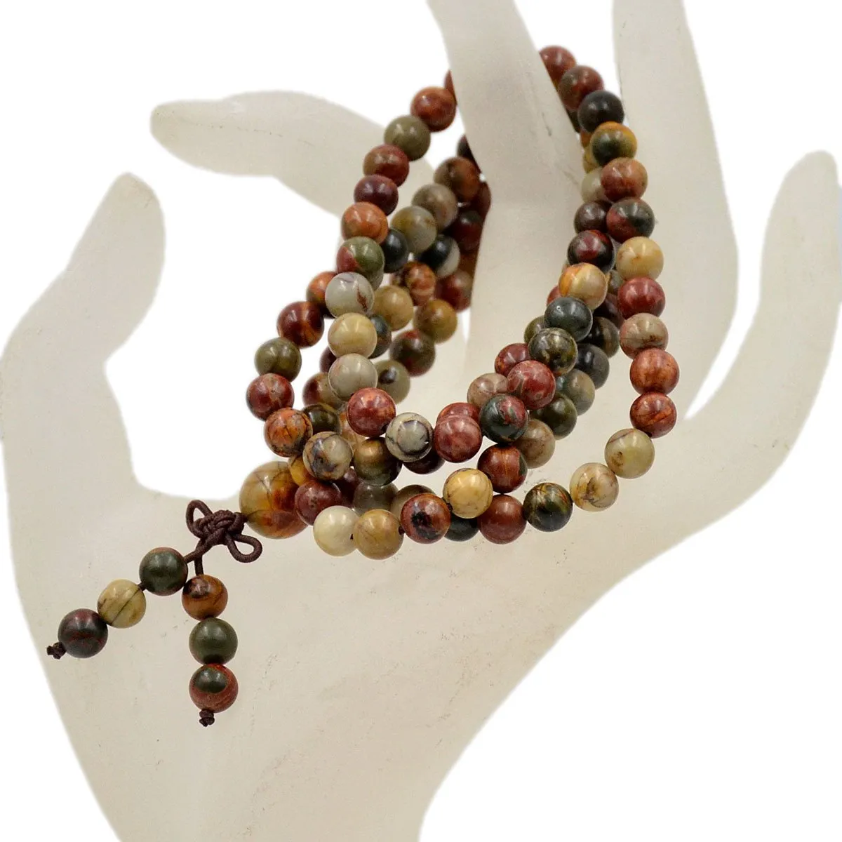 Natural Gemstones Buddhist 108 Prayer Healing Mala Beads Stretchy Bracelet/Necklace 6mm