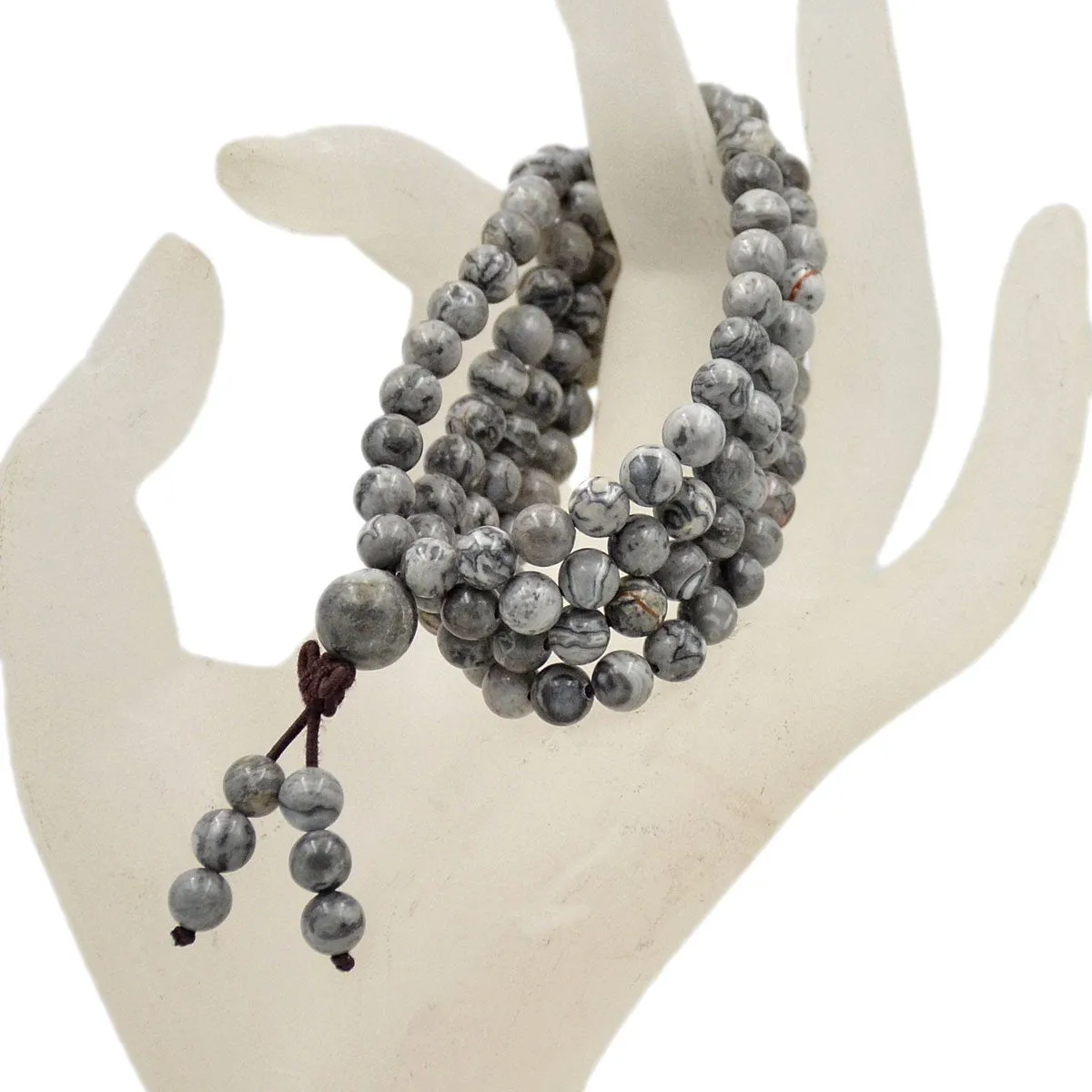 Natural Gemstones Buddhist 108 Prayer Healing Mala Beads Stretchy Bracelet/Necklace 6mm