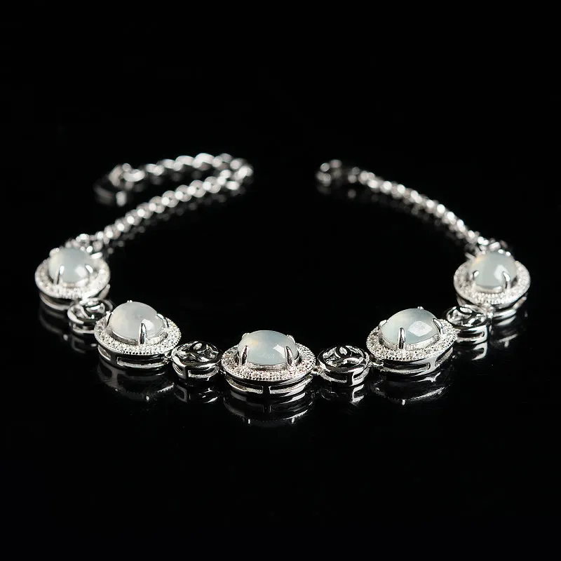 Natural Jade Bracelet Jadeite Silver Bracelet BT110