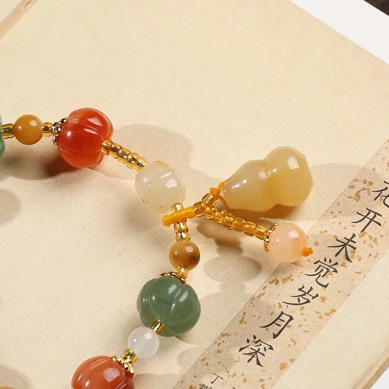 Natural Jade Carved Pumpkin Bead Lucky Feng Shui Bracelet