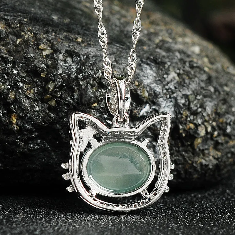 Natural Jade Pendant Jadeite Silver Kitty Pendant PT7