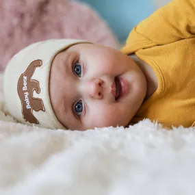 Oatmeal Brown Bear Patch Newborn Boy and Girl - Gender Neutral Hospital Hat - Oatmeal Hospital Hat Newborn Boy or Girl- Baby Bear