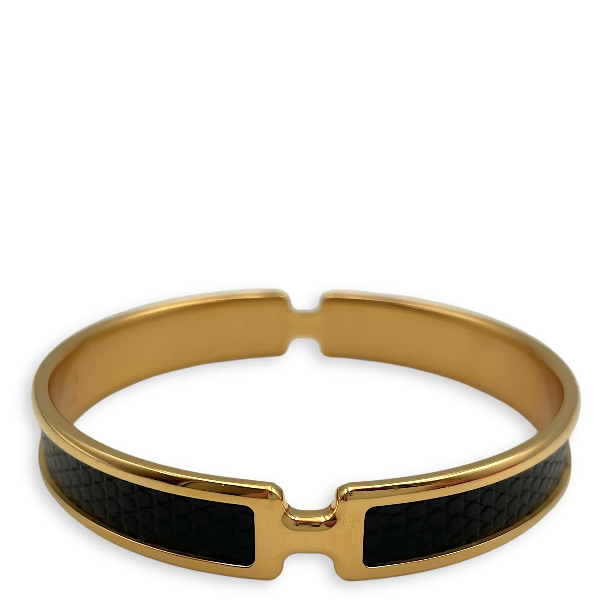 Olympe Bracelet T2 Black Bracelet in Lizard, Gold hardware