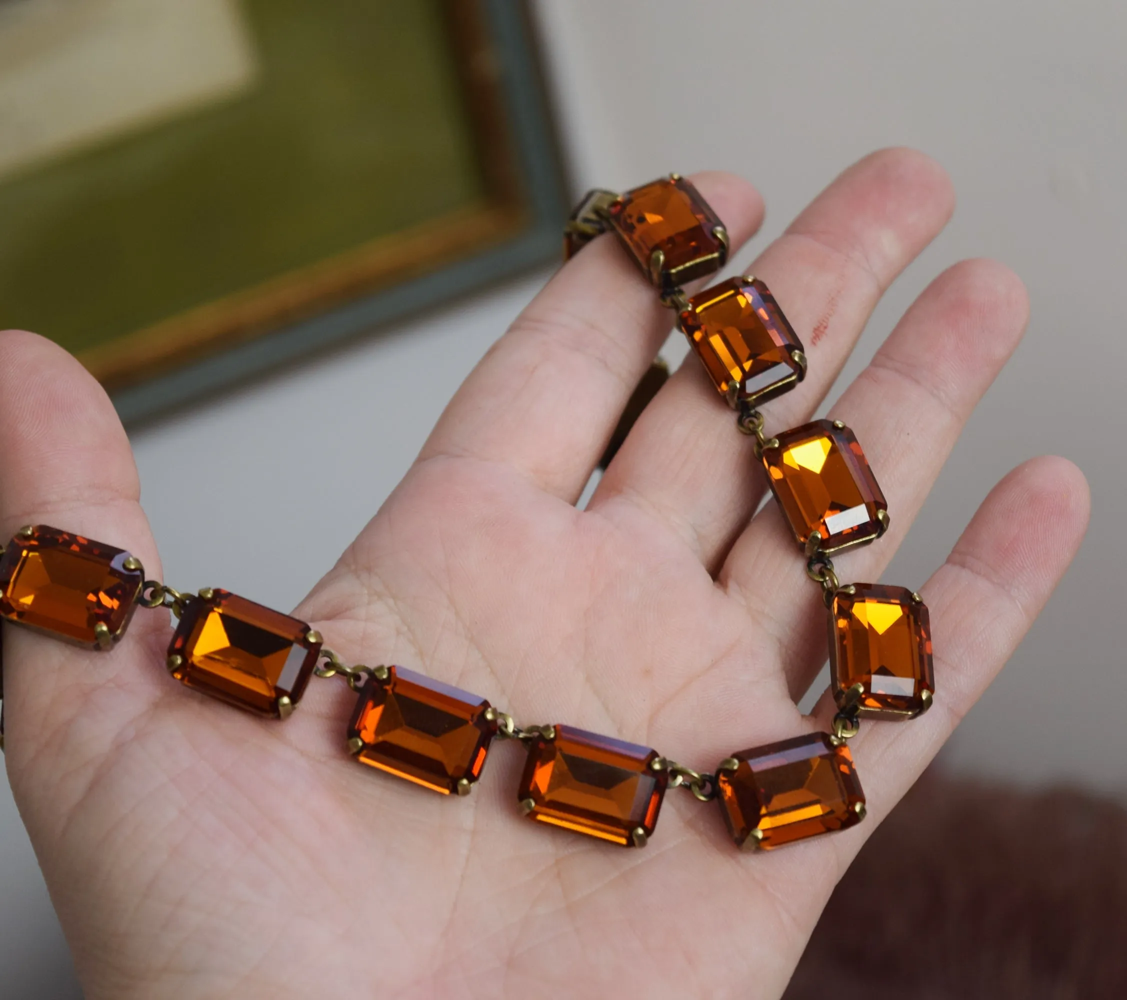 Orange Topaz Aurora Crystal Collet Necklace - Large Octagon