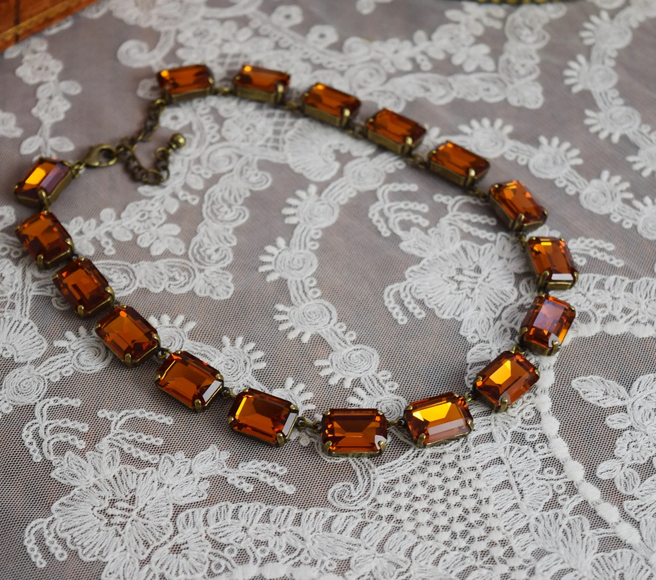 Orange Topaz Aurora Crystal Collet Necklace - Large Octagon