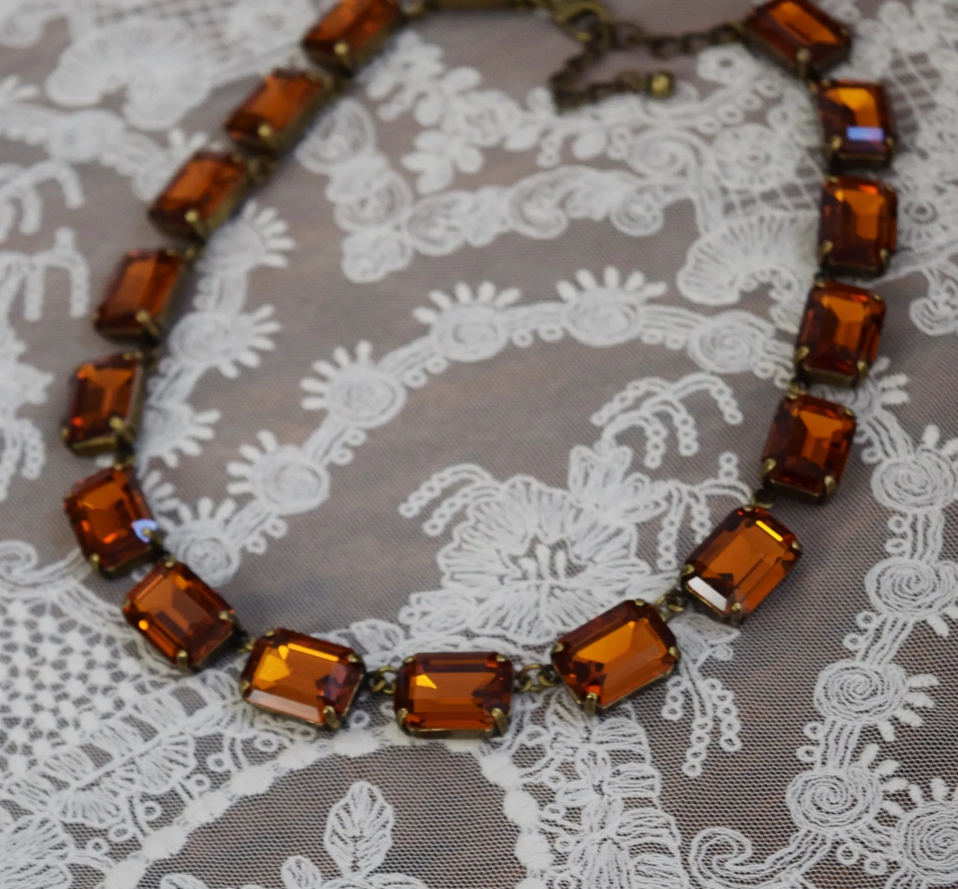 Orange Topaz Aurora Crystal Collet Necklace - Large Octagon