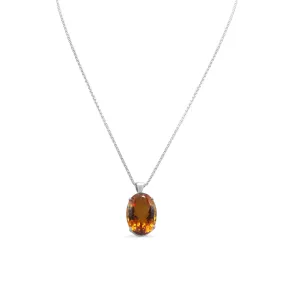 Oval Citrine Pendant On An 18" Necklace - 18ct White Gold