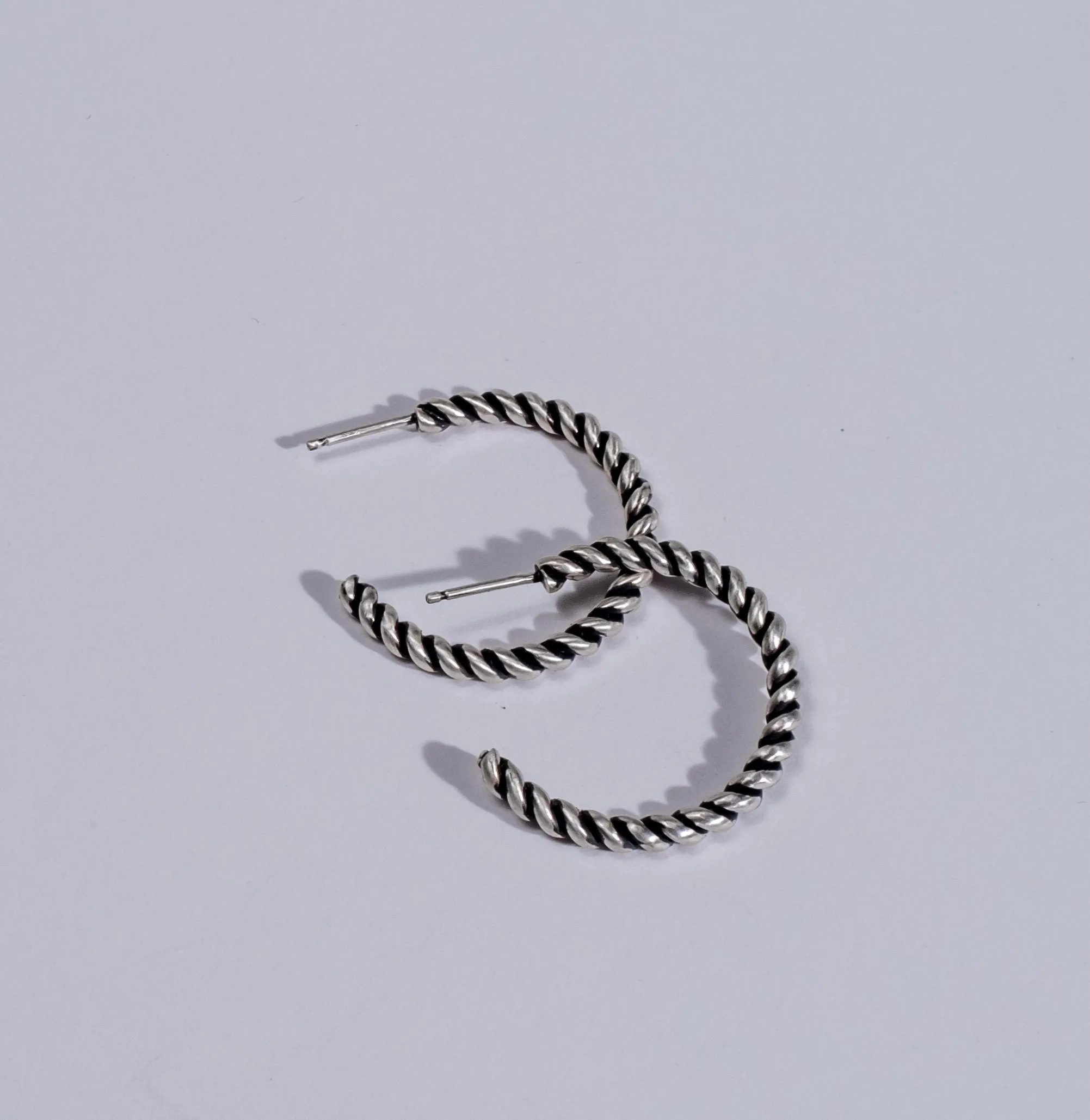 Oxidized Twist Hoop Earrings in Sterling Silver