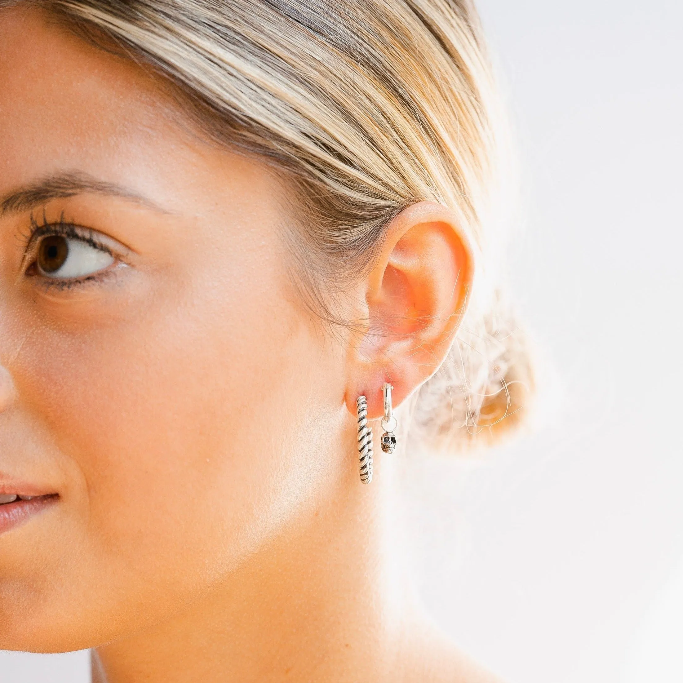 Oxidized Twist Hoop Earrings in Sterling Silver