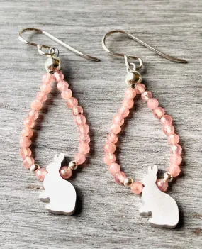 Peach Rabbit Teardrop Hoop Earrings/Rhodochrosite Earrings