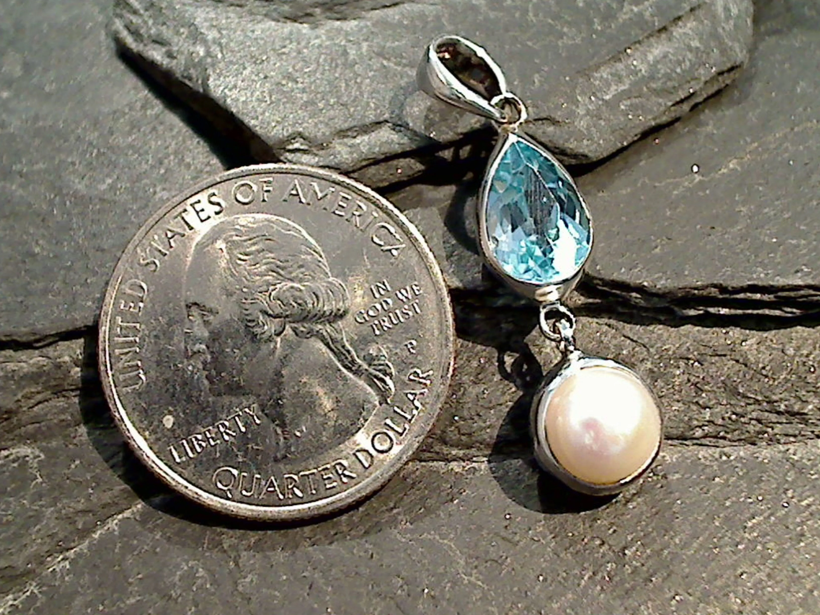 Pearl, Blue Topaz, Sterling Silver Pendant