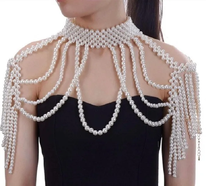 Pearl Bridal Shoulder Necklace Beaded Jewelry For Wedding