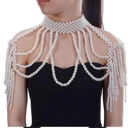 Pearl Bridal Shoulder Necklace Beaded Jewelry For Wedding