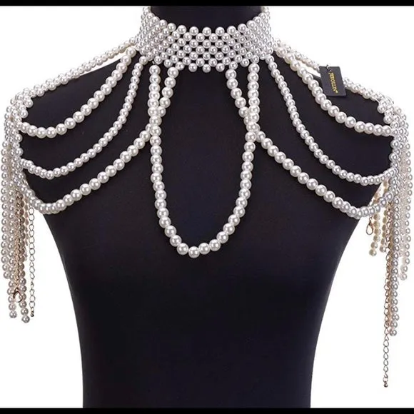 Pearl Bridal Shoulder Necklace Beaded Jewelry For Wedding