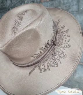 Pinecone Suede Hand Burned Wide Brim Hat- Multiple Colors Available