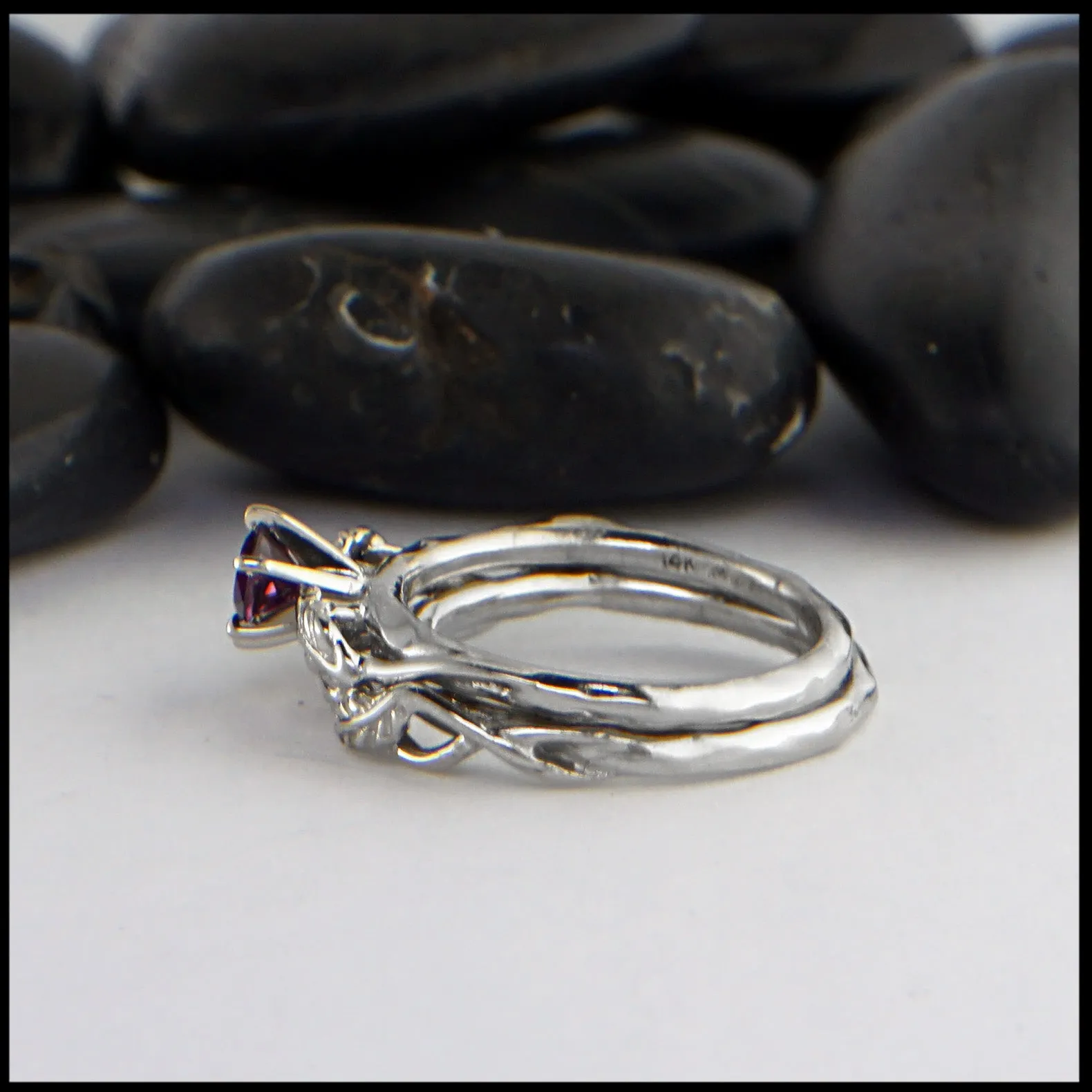 Pink Sapphire Leaf and Vine Wedding Set