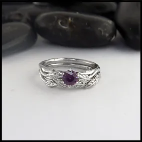 Pink Sapphire Leaf and Vine Wedding Set