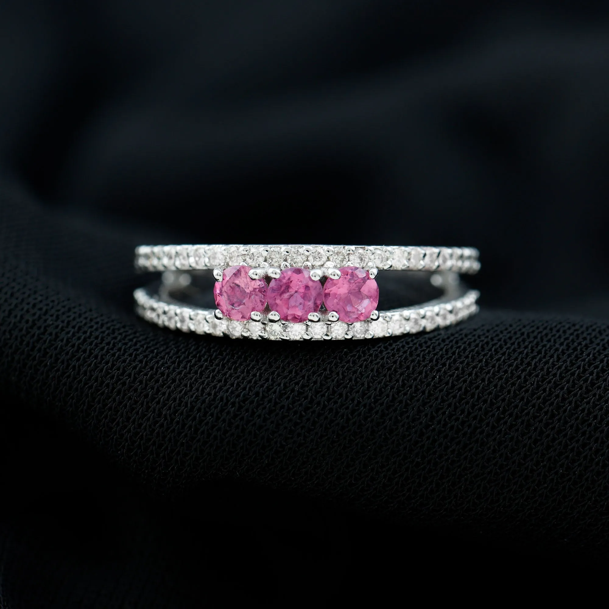 Pink Tourmaline and Diamond Split Shank Anniversary Ring