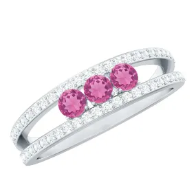 Pink Tourmaline and Diamond Split Shank Anniversary Ring