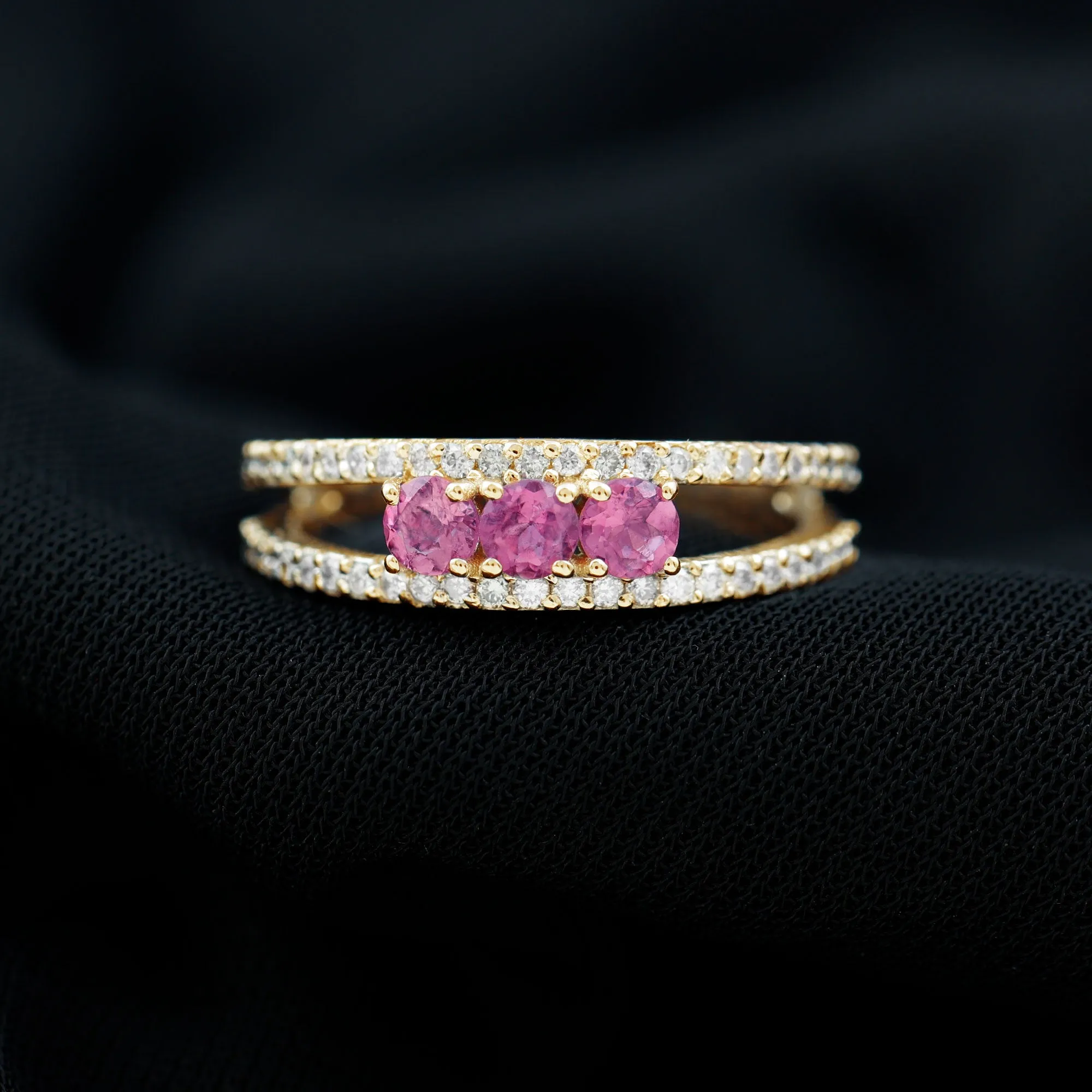 Pink Tourmaline and Diamond Split Shank Anniversary Ring