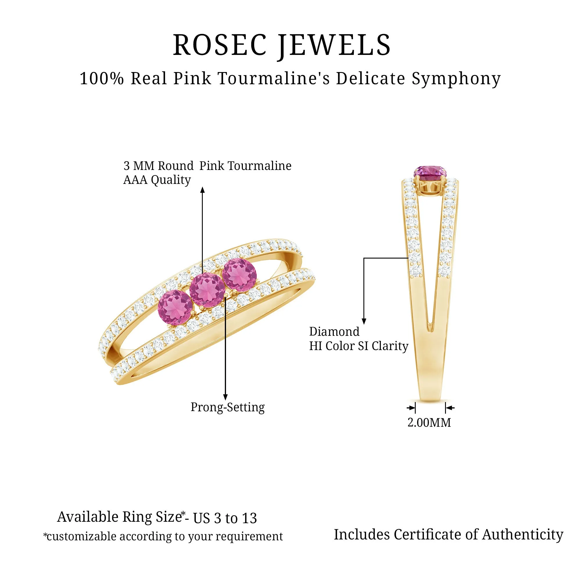 Pink Tourmaline and Diamond Split Shank Anniversary Ring