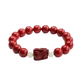 Purple and Red Jade Pixiu Bracelet with Sterling Silver