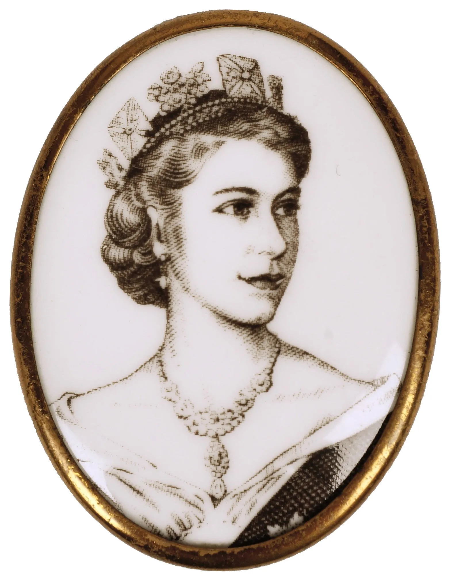 Queen Elizabeth II 1953 Coronation Pin Brooch Royal Worcester Bone China