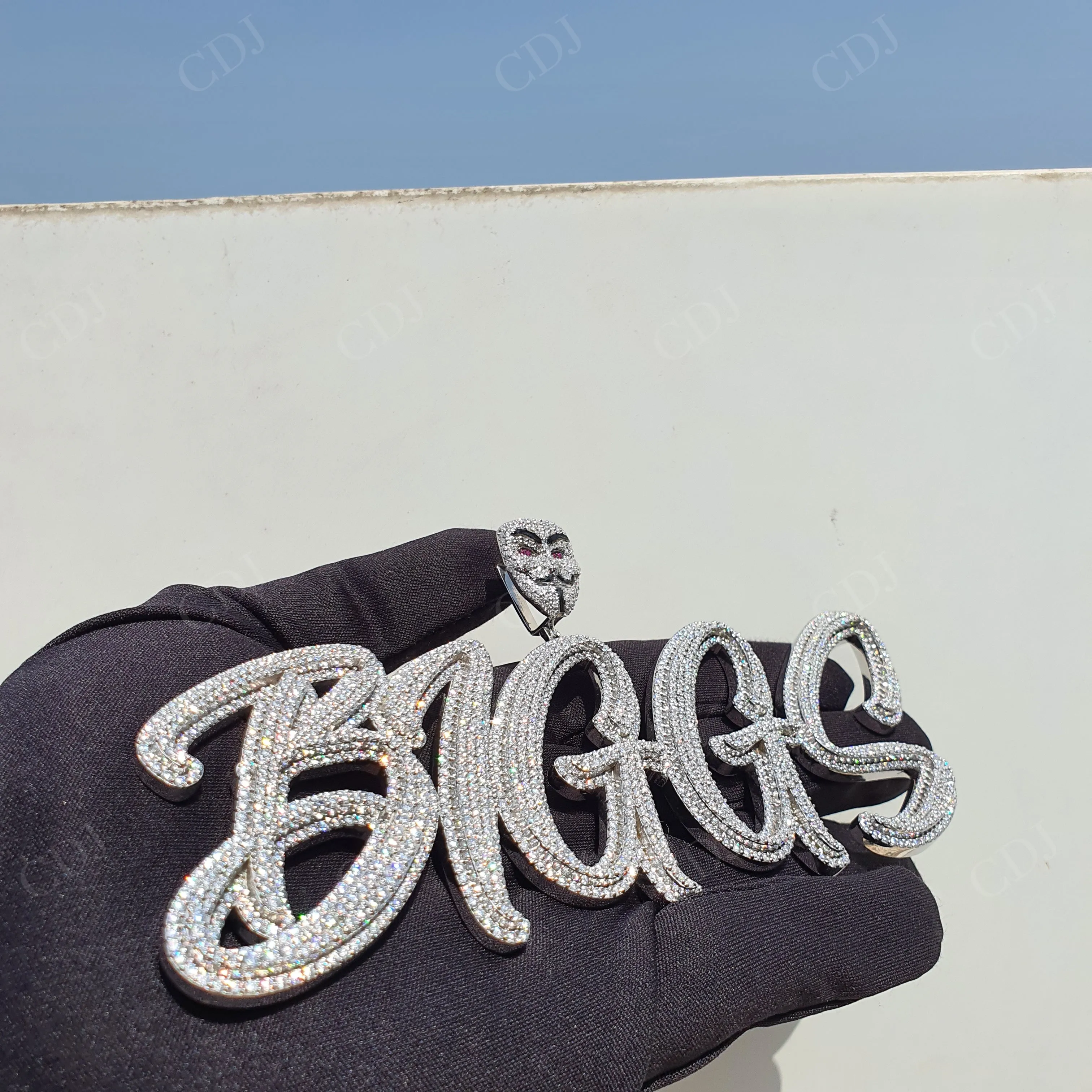 "BIGGS" Name iced out Moissanite 925 Silver Pendant