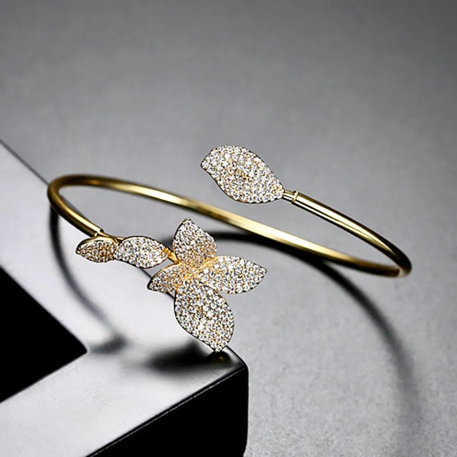 "Lucienne" - Cubic Zirconia Bridal Bangle Bracelet - Available in Silver, Rose Gold and Yellow Gold