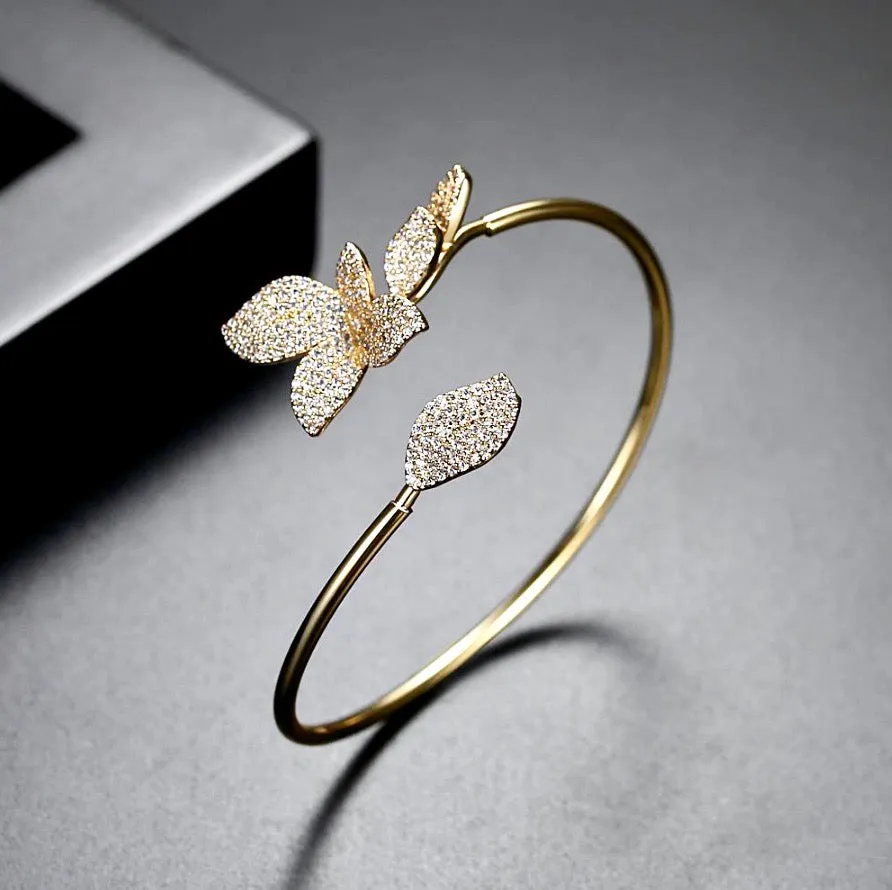 "Lucienne" - Cubic Zirconia Bridal Bangle Bracelet - Available in Silver, Rose Gold and Yellow Gold