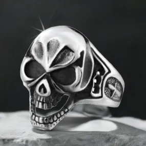 R156 Stainless Steel Laughing Face Skull Biker Ring