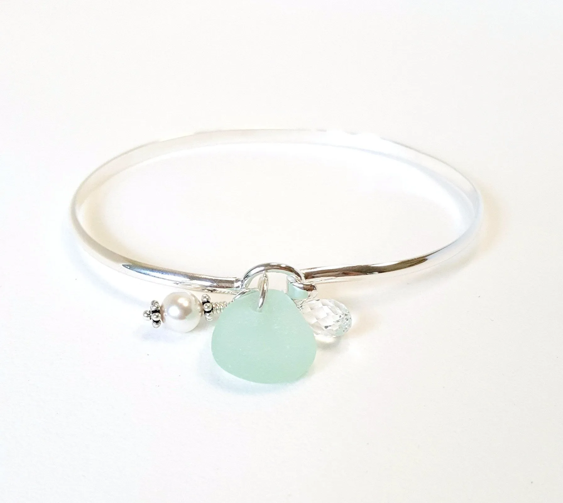 Real Beach Glass Bracelet - Sterling Silver Bangle- Choice of Colors