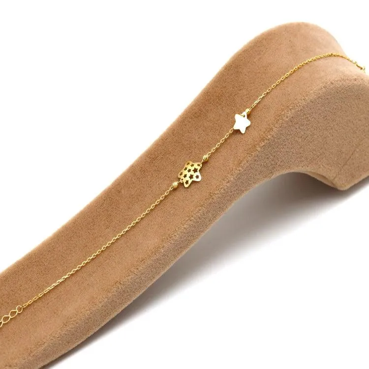 Real Gold 2 Stars With Beads Adjustable Size Bracelet 7094 BR1634