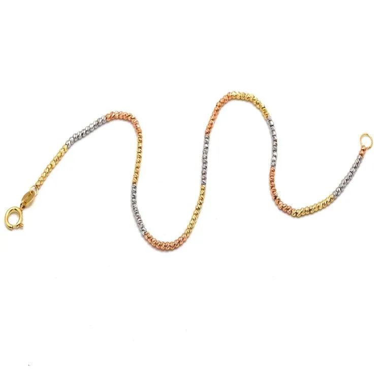 Real Gold 3-Color Luxury Textured Beads (1.55 MM) Wired Bracelet (19 cm) - Model 4065 BR1675