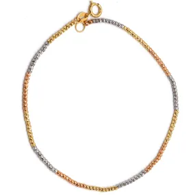 Real Gold 3-Color Luxury Textured Beads (1.55 MM) Wired Bracelet (19 cm) - Model 4065 BR1675