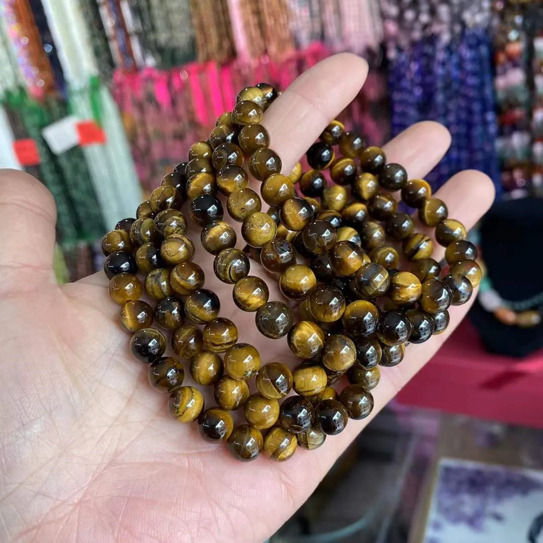 Real Tiger Eye Beaded Elastic Bracelet – Healing Crystal Jewelry for Men & Women