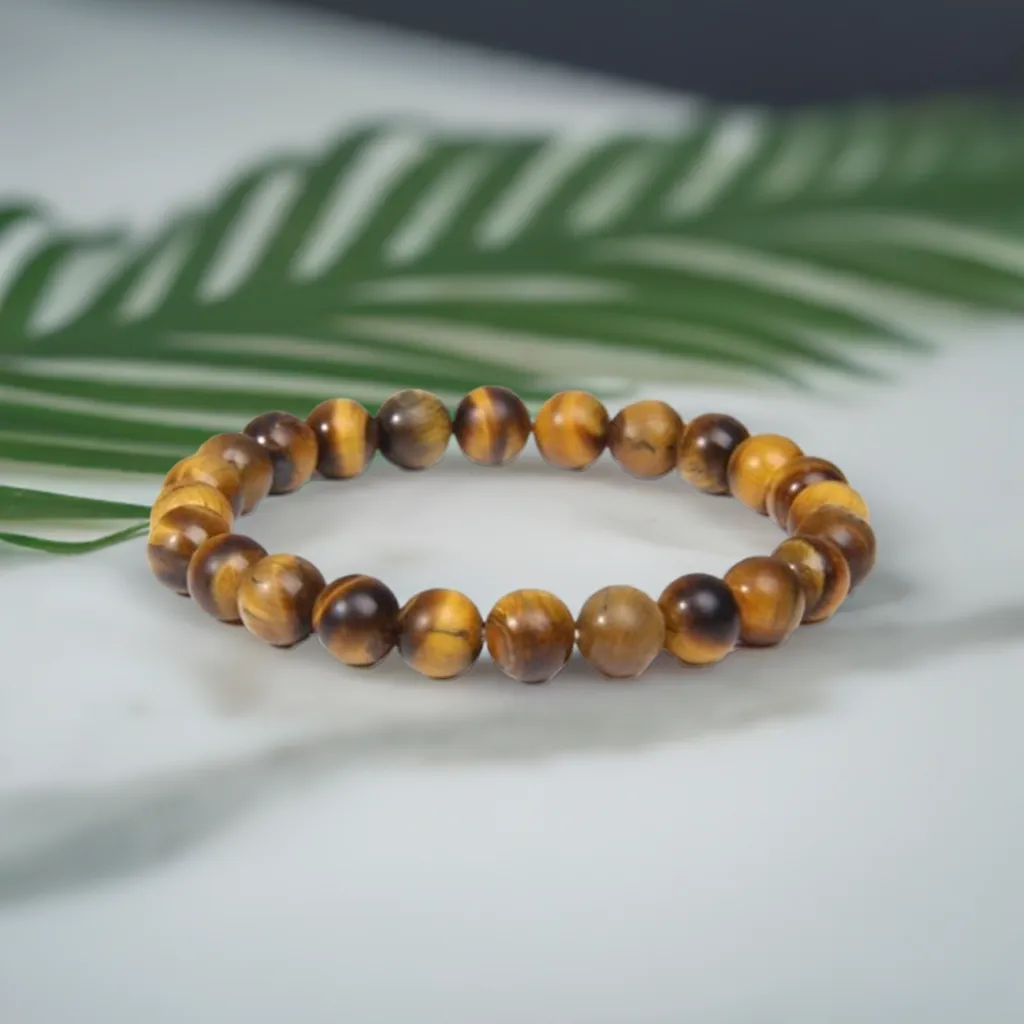 Real Tiger Eye Beaded Elastic Bracelet – Healing Crystal Jewelry for Men & Women