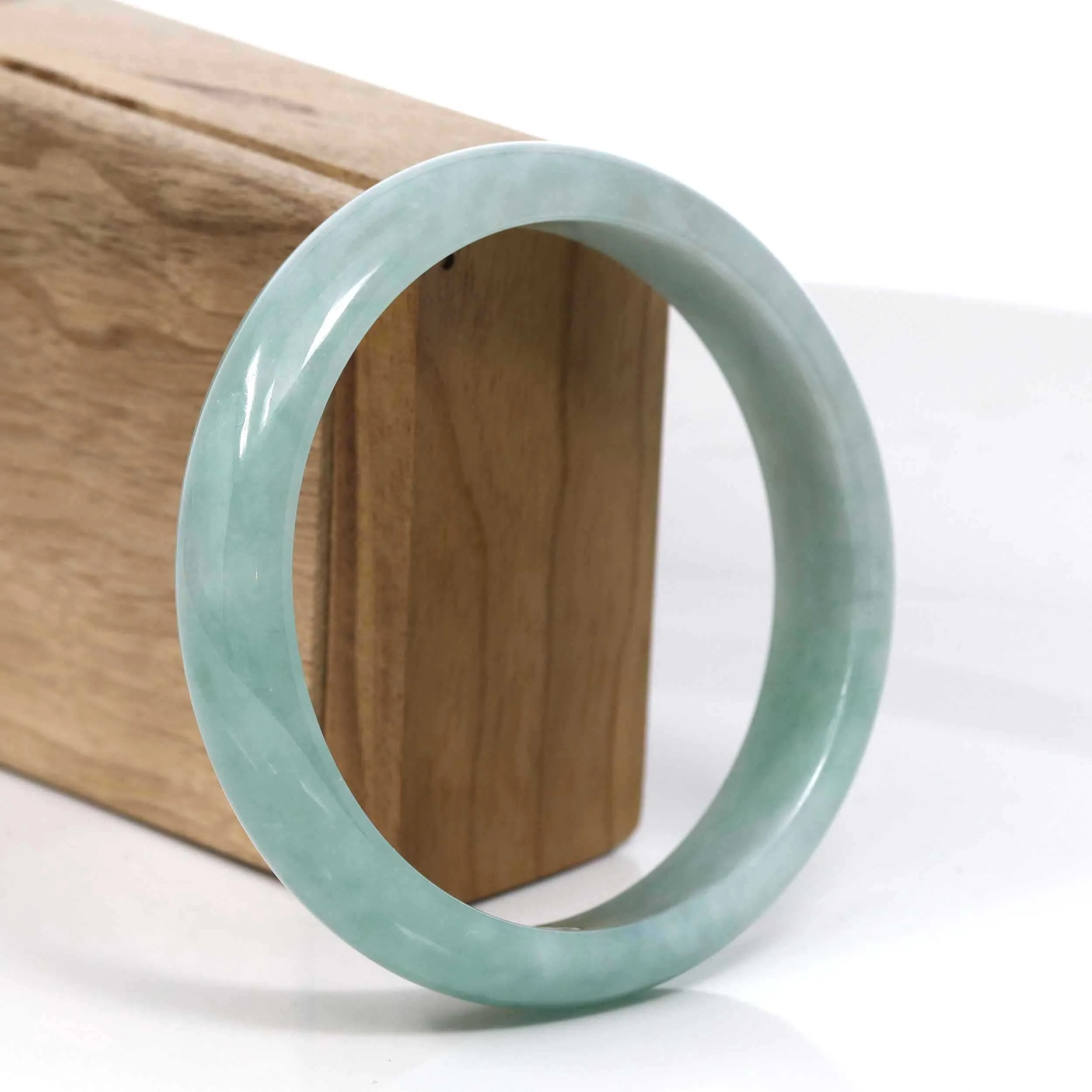 RealJade® Co. Blue-Green Classic Real Jadeite Jade Bangle Bracelet (63.25mm) #398