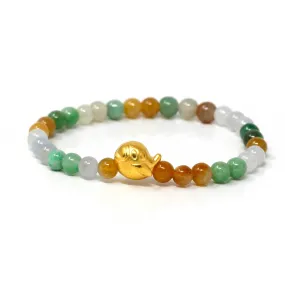 RealJade® "Submarine" Genuine High-quality Jade Jadeite Bracelet Bangle with 24k Yellow Golden Duck Charm Colorful #407