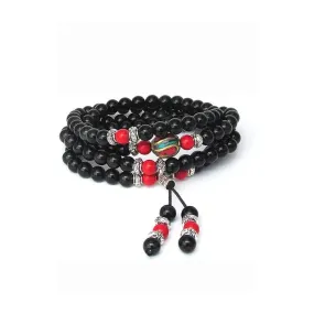 Red Cinnabar & Obsidian Mala Bracelet/Necklace