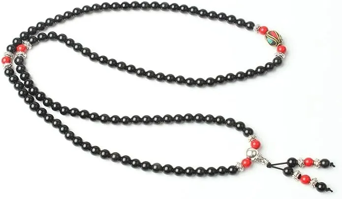 Red Cinnabar & Obsidian Mala Bracelet/Necklace